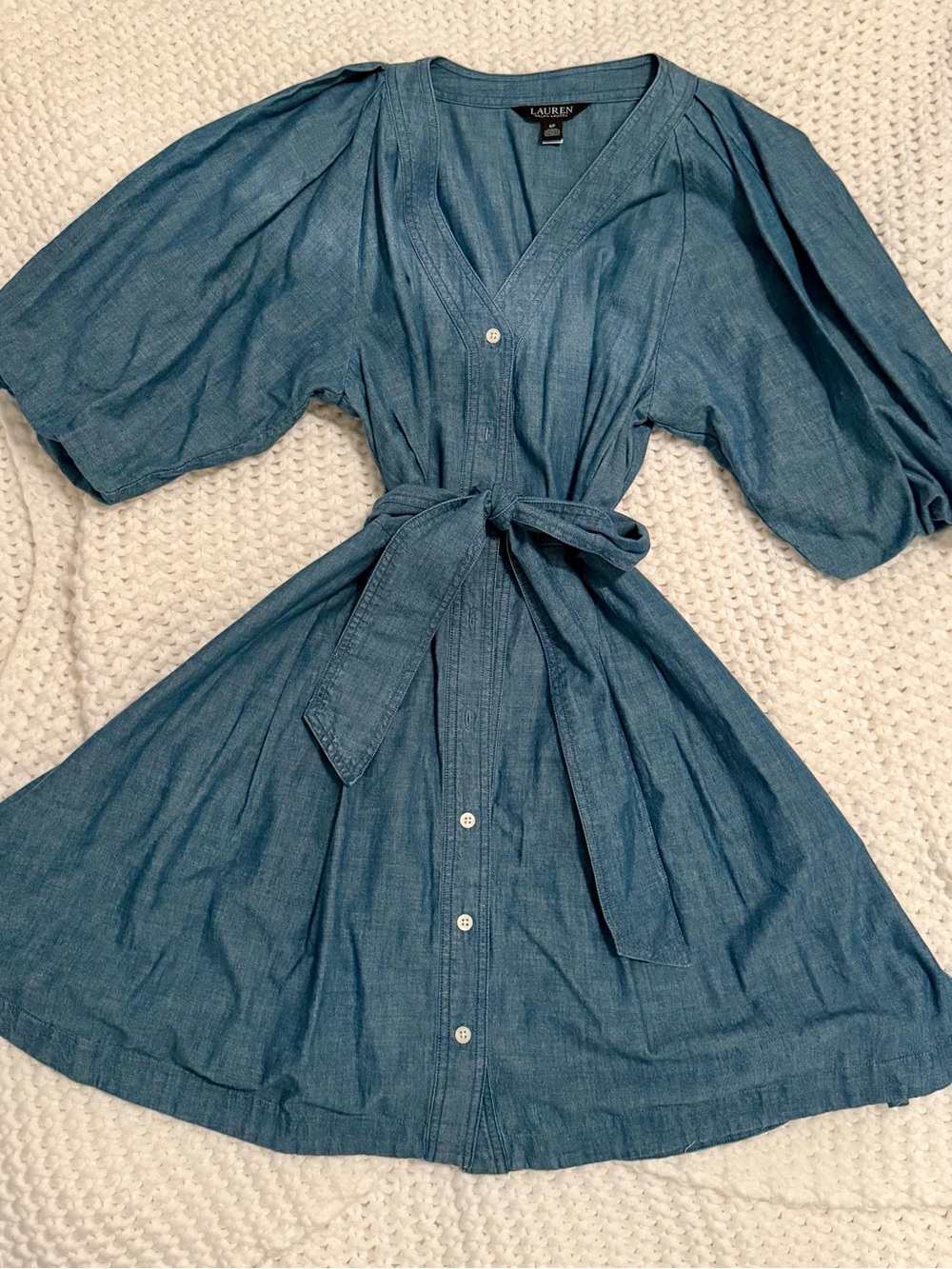 Ralph Lauren Chambray Button-Front Midi Dress in Blue